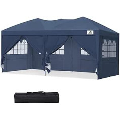 FINFREE Gazebo Party Tent 3 x 6 Waterproof Stable Folding Gazebo 3 x 6 m with 6 Side Walls Pop-Up Garden Gazebo with Carry Bag for Outdoor Party, Weddings, Festival, UV 50+, Blue