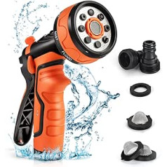 TYT Hose Spray Gun, 8 Patterns Leakproof Garden Hose Spray Gun, High Pressure Non-Slip Hose Nozzle for Car Washing, Pet Bathing, Gardening, Lawn Watering (Orange)