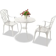 Homeology OSHOWA Cast Aluminium Weatherproof Garden Table with 2 Chairs Bistro Set