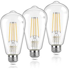 DiCUNO Edison spuldze E27 6 W, silti balta 2700 K, ST64 kvēldiega LED lampa, rezerves 60 W antīka halogēna, 810 LM, nostalģijas un retro apgaismojumam, 80 Ra, caurspīdīgs stikls, 360°, neaptumšojams, 230 V,
