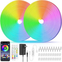 10 m neona LED sloksne, lietotņu vadība ar tālvadības pulti, IP65 ūdensnecaurlaidīga elastīga neona LED sloksne, 24 V RGB LED sloksnes neona virves lampa, vairāki režīmi, var izmantot guļamistabā, telpā un ārā