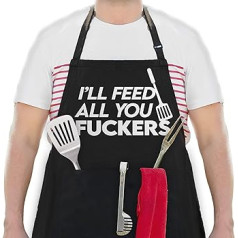 APRON DADDY Funny Black Aprons for Men and Women with 2 Pockets - I'll Feed All You - BBQ Grilling Gifts for Men, Boyfriend, Friends, Dad Gifts, Kitchen Apron, black, Einheitsgröße Fits M-3XL