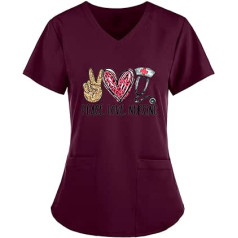 Tunic Women's T-Shirts, Lady-Fit T-Shirt Colourful Care Large Sizes with Heart Motif Easter St Patrick T-Shirt Slip On Tunic with Pockets Short Sleeve V-Neck Slip Shirt Work Wear Nurse