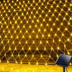 KINGCOO 100 LED Light Net Curtain Waterproof 1.1 m x 1.1 m 8 Modes Solar Curtain Light Star Fairy Lights Night Light for Christmas Party Wedding Garden Wall Decorations (Warm White)