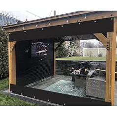 WZYJLyds ūdensnecaurlaidīgi sānu paneļi Pergola caurspīdīgiem plastmasas āra aizkariem ar cilpām 0,5 mm PVC visiem gadalaikiem, antracīts (Krāsa: caurspīdīga + melna, izmērs: 8 x 2 m)