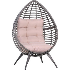 Outsunny Rattan asaru krēsls Dārza krēsls ar sēdekļa spilvenu, Paaugstināts rotangpalmas krēsls, metāls, bēšs, 101 x 89 x 156 cm