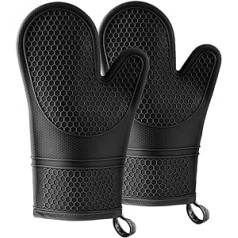 Dafape Oven Gloves, Heat and Non-Slip Durable Waterproof Silicone Glove for Cooking Kitchen BBQ Baking Cooking and Grilling Safety Work Gloves Protection (Black)