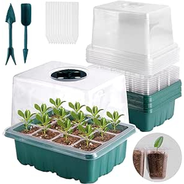 Aohcae Pack of 10 Indoor Greenhouse Propagator Set Small with Garden Tools Plastic Propagation Tray with Lid for Plant Growth and Seed Germination