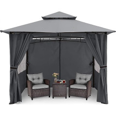 MASTERCANOPY 2.7 x 2.7 m Garden Arbour Steel Frame Outdoor Gazebo with Church Window Side Panels, Dark Grey