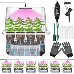 VEEKAY Self-Watering Indoor Greenhouse Propagator Box, 6 Pieces, 12 Hole Mini Greenhouse Propagation Set with Plant Lamp, Propagation Plate with Timing Controller, Adjustable Brightness, 20 Plant