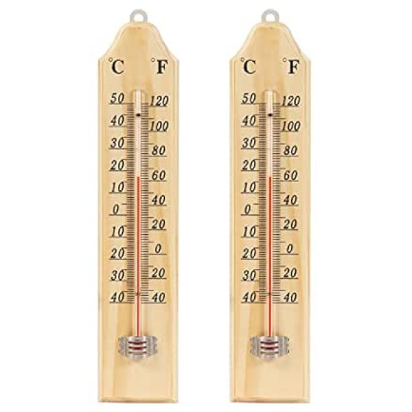 Termometrs iekštelpām, 2 iepakojums, precīzs analogs termometrs izgatavots no koka iekštelpām un āra lietošanai, dārzā vai siltumnīcā, viegli uzstādāms pie sienas