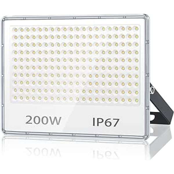 TASINUO LED āra prožektors, 200 W, IP67 ūdensizturīgs LED prožektors, 20000 lm, 7000 K, vēsi balts, īpaši spilgts LED prožektors, āra prožektors noliktavai, dārzam, garāžai, pagalmam, autostāvvietai