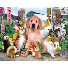 YEESAM ART DIY Oil Painting by Numbers Adults Children, Cat Dog Squirrel Rabbit Bird Animals Flowers Number Painting from 5 Oil Wall Art (Animals, without Frame)