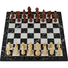 HBS GAMES Black Marble Design Classic Wooden Chess Game 37 cm Perfect Family Game with High-Quality Chess Board