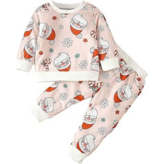 New Year Children Clothes Set Kids Outfit Soft Cotton Warm Crewneck Long Sleeve Round Neck Santa Printed Sweatshirt Set for Boys Girls