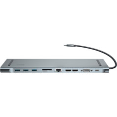 Baseus CATSX-G0G 10in1 Приставка для MacBook / 2 x HDMI / 3 x USB 3.0 / USB-C / RJ45 / SD / Micro SD / VGA / PD