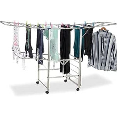 Relaxdays, Silver XXL Clothes Airer, Floor Dryer, Tower Stand with Wings and Wheels, Foldable, HBT 111 x 185.5 x 53 cm, 80% Stainless Steel