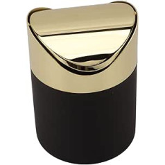 ciciglow Mini Table Trash Bin, Fingerprint and Dirt-Repellent, Desktop Waste Paper Bin with Golden Swing Lid, Stainless Steel Bin for Office, Kitchen, Dressing Table, Bathroom