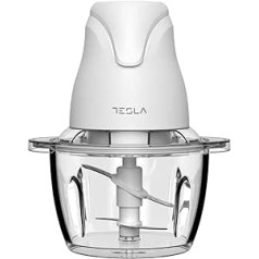 Tesla Mini Electric Chopper FC302W 400W 1L Heavy Duty Glass 2 Blades Stainless Steel Safety Switch Removable Easy Clean (White)