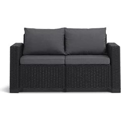 Allibert by Keter Gartenlounge Sofa California 2-Sitzer, graphit/cool grey, inkl. Sitz- und Rückenkissen, Kunststoff, runde Rattanoptik, 141x68x72 cm