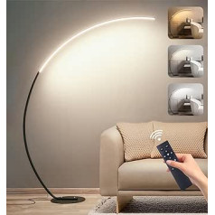 Aanyhoh LED grīdas lampa Dzīvojamās istabas aptumšojama loka lampa 25 W Moderna grīdas lampa ar tālvadības pulti, 3 krāsu temperatūras un atmiņas funkcija, grīdas lampas Melna lasīšanas lampa dīvānam/biroja guļamistabai