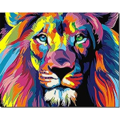 Fuumuui krāsa pēc numuriem pieaugušajiem un bērniem iesācējiem, glezna, ieskaitot otu un akrila krāsas 40 x 50 cm — dzīvnieki, krāsainas lauvas
