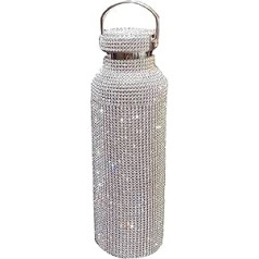 Diamond Water Bottle, Stainless Steel Thermos Flask, Glitter Water Bottles, Refillable Water Bottles for Women, Silver (750ml)