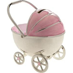 Spardose in Kinderwagen-Form, versilbert, rosa emailliert