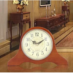 Tikwisdom Handmade Solid Wood Table Clock Mantel Clock Holder Bronze Surface and Numbers Silent Quartz Wood Clock Silent Retro Mantel Clock 27 cm Long Red