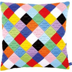 Vervaco Long Stitch: Cushion: Colourful Diamonds, COTTON NA, 40 x 40cm