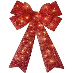 Große rote Schleifen für Weihnachtsbaumspitze mit 30 warmen LED-Lichtern, rote Glitzerschleife, Weihnachtsbaumschmuck, Weihnachtsschleifen, Xmas Decor Türkranz Ornament