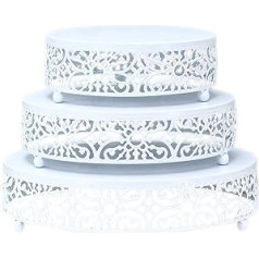 MEETOZ trīsdaļīgs kūku statīva komplekts, apaļš metāla kūku statīvs, deserta kūku konditorejas izstrādājumu saldumu šķīvis kāzām, pasākumam, dzimšanas dienas ballītei (balts)