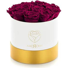 Amoroses Limited Edition — Geschenkbox mit 12 stabilisierten ewigen Rosen — Eleganter Blumenstrauß aus echten Blumen (Weiße Schachtel mit Rubinroten Rosen)