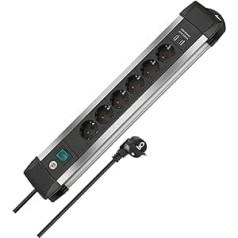 Brennenstuhl Premium-Alu-Line, 6-контактный удлинитель (несколько розеток с кабелем длиной 3 м и выключателем, с подвесным устройством, 2-контактный USB 3,1 А,