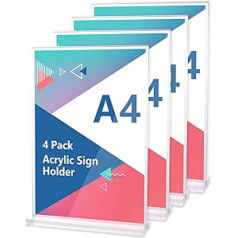 AKOLAFE Pack of 4 A4 Acrylic Sign Holder Vertical Poster Menu Holder Double Sided T Shape A4 Plexiglass Display Stand for Poster, Office, Shop, Restaurant