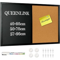 Queenlink Combination Board with Magnetic Chalkboard and Pin Board Cork 60 x 90 cm Pin Board Kitchen Magnetic Memo Board