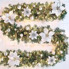 Jiajiayi Christmas Garland Ornament with LED Lights Christmas Wreath 9ft Christmas Decoration Rattan Battery Operated for Fireplace Stairs Window Christmas Tree Christmas Party