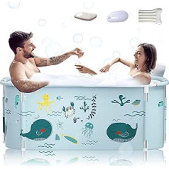 140 cm Portable Foldable Bathtub with Metal Frame, Large Family Bathtub for Adults, Efficient Conversion of Hot and Cold Bathtub 140 cm x 60 cm x 55 cm (Ocean Style with Metal Frame)