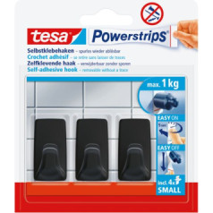 Pašlīmējošie powerstrips āķi, 3 gab.taisnstūrveida, mazi, melni