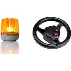 Rolly Toys 409556 Rotating Flashlight (LED Technology; + Mounting Plate; Orange) & rollySoundwheel Sound Steering Wheel (for RollyToys Vehicles, with Tractor Noise and Hooping Function) 409235