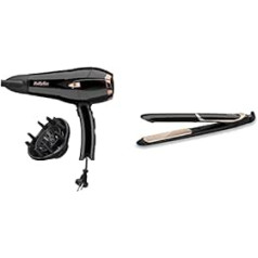 Babyliss Cordkeeper 2000 jonu matu žāvētājs D373E, unikāla kabeļa padeves funkcija rokturī, 2000 vati melni un īpaši gludi 235 taisnotāji ar jonu tehnoloģiju 140°C - 235°C ST393E