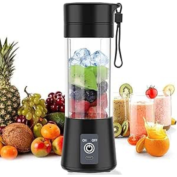 Portable Blender, Portable Blender USB Mini Stand Mixer for Smoothies and Shakes, Fruit Juice, Full Face Mask, 380 ml, Six 3D Blades for Excellent Mixer to Go (Black)