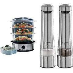 Bundle Set: Russell Hobbs Steamer [Normal Size] 9.0 L 19270-56 + Salt and Pepper Mill Electric [Set of 2] Stainless Steel 23460-56