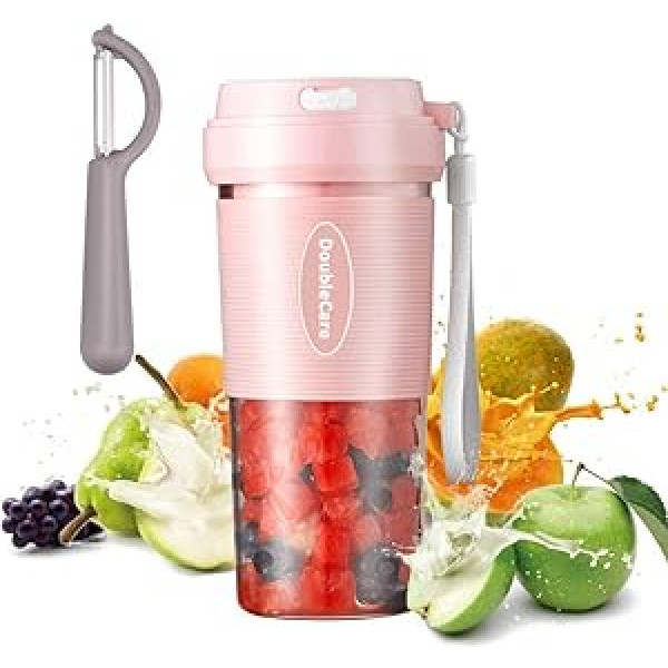 Mini Electric Juicer, Portable Blender, Fruit Mixer, Juice Machine, Water Bottle, Stainless Steel Knife, 2 Blades, 1400 mAh Battery, with USB Charging Cable for Home, Office, Travel and Outdoors
