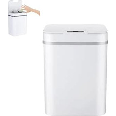 Automātiska atkritumu tvertne, 12 litri, atkritumu tvertne ar kustību sensoru, automātiska ar vāku, bezkontakta tvertne virtuvei, vannas istabai, vannas istabai vai birojam (balta)