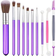 10 Pieces Cake Decorating Brush Tool Set Cookie Decoration Brush Fondant and Gum Paste Tool for DIY Sugar Cookies Fondant Cake Accessories (Purple)