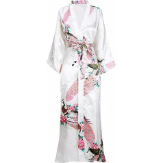 BABEYOND Women's Dressing Gown Maxi Long Satin Summer Kimono Floral Pattern Printed Bathrobe Kimono Cardigan Women's Long Robe Flowers Sleeping Gown Girl Pyjama Party