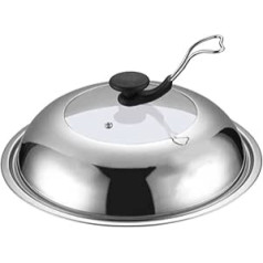 Cabilock 32cm Stainless Steel Universal Lid Glass Visible Pan Overflow Cover Replacement Frying Pan Cover for Pots, Pans and Cast Iron Pans