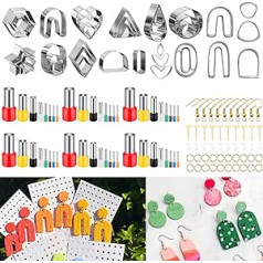 AIFUDA 134 Pieces Modelling Clay Cookie Cutters, 16 Shapes, Clay Earring Cutter with 48 Circular Cookie Cutters and 50 Earring Accessories for Polymer Clay Jewelry and Earring Making