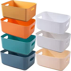 7 Storage Boxes Plastic Storage Basket with Handles 30 x 20 x 12 cm, Bathroom Kitchen Cabinet Organiser, Storage Basket Storage Box Kitchen, Boxes Storage for Kitchen, Bathroom (Colourful)